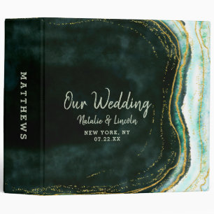 Classeur Turquoise Vert & Or Agate Marbre Mariage Album pho