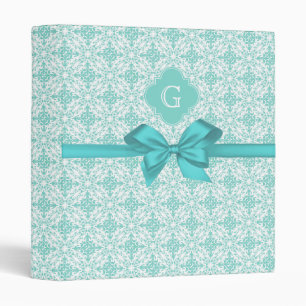 Classeur Turquoise Wht Damask #2 Turquoise Label Bow