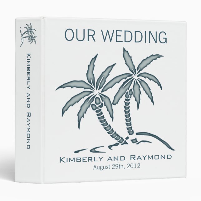 Classeur Twin Palm Trees Tropical Blue Notre Mariage (Devant/Côté)