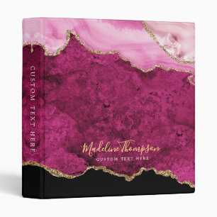 Classeur Typographie de script doré géode d'agate rose élég