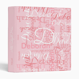 Classeur typographie féminine motif de noms pour elle, rose