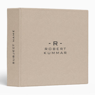 Classeur Typographie minimaliste en cuir beige noir