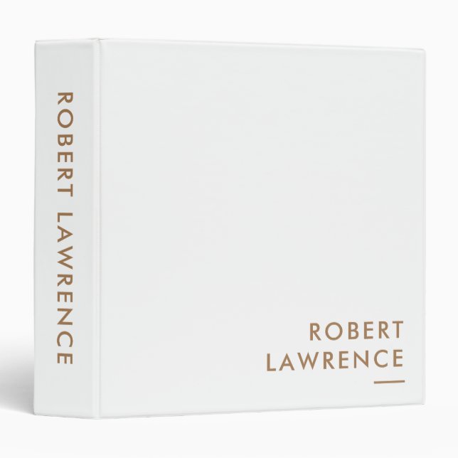 Classeur Typographie minimaliste moderne or Nom Blanc (Devant/Côté)