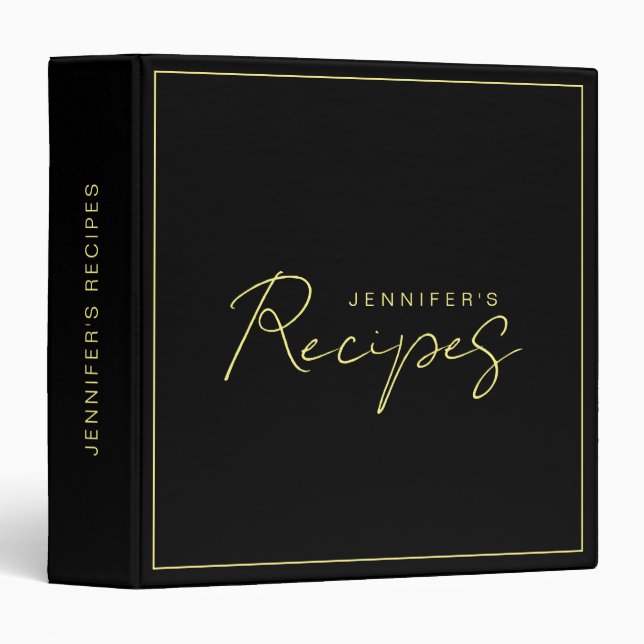Classeur Typographie moderne Elégant Black Gold Recette (Devant/Côté)