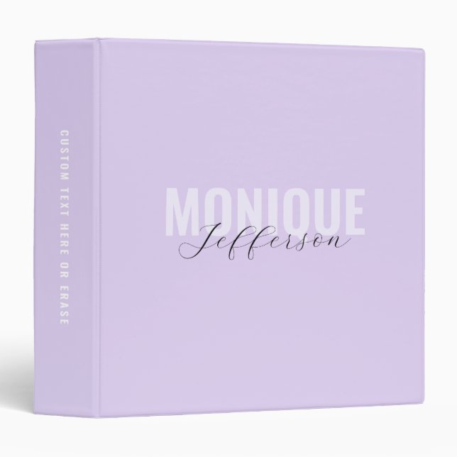 Classeur Typographie & Script Lilac Lavender Monogramme (Devant/Côté)