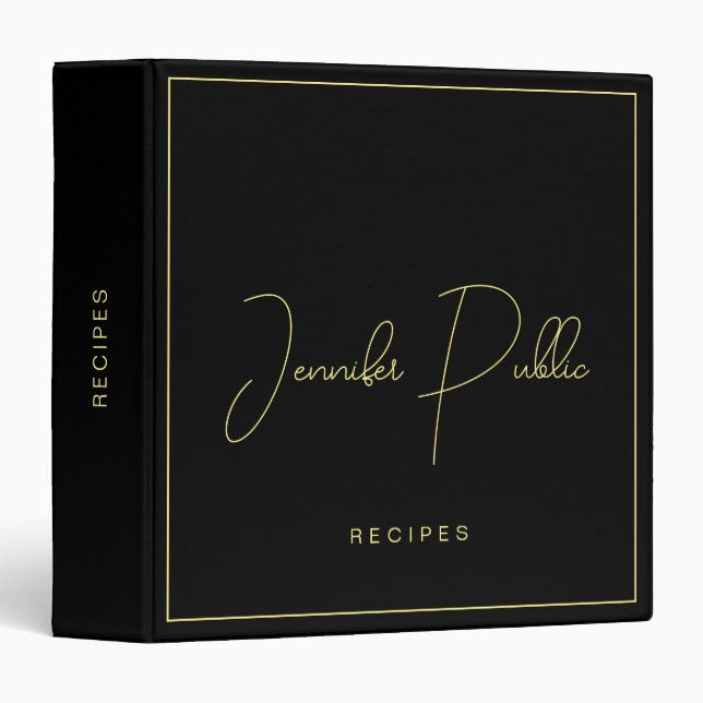 Classeur Typographie tendance Nom Cookbook Black Gold Recet (Devant/Côté)