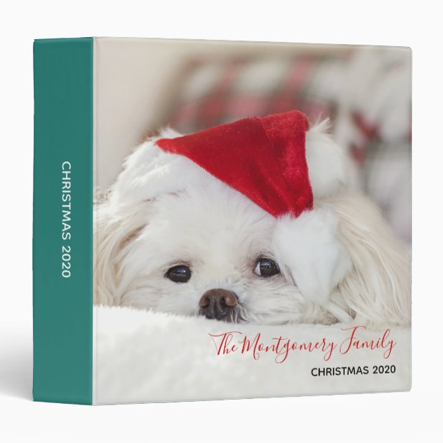 Classeur Un mignon chien blanc dans un Casquette de Noël ro (Devant/Côté)