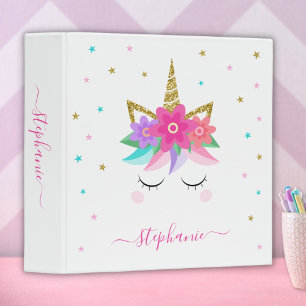 Classeur Unicorn Flowers Parties scintillant d'or personnal