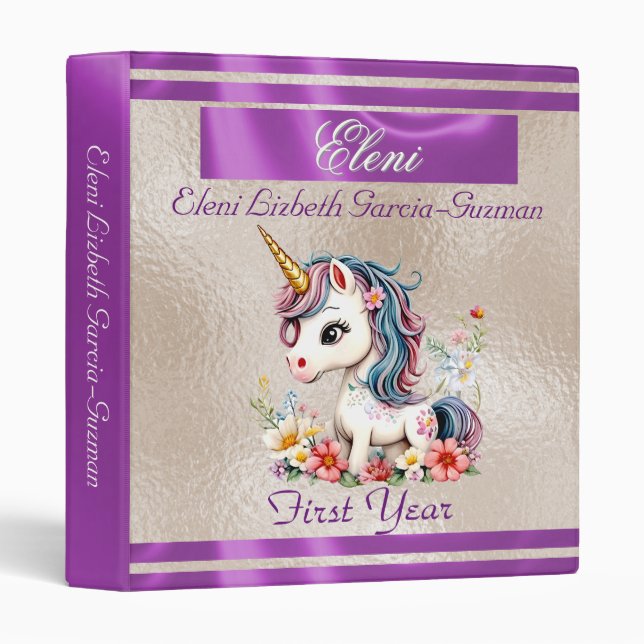 Classeur Unicorn - Lilac Ribbon Baby Book Binder (Devant/Côté)
