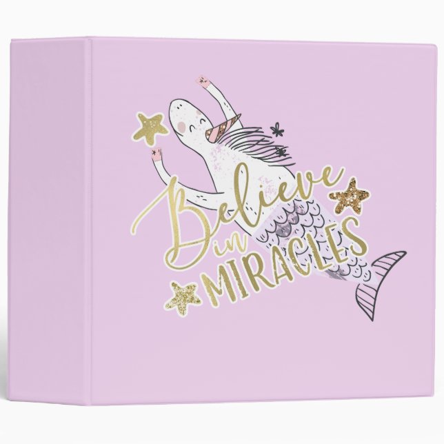 Classeur Unicorn Mermaid Moderne tendance croire en Miracle (Devant/Côté)