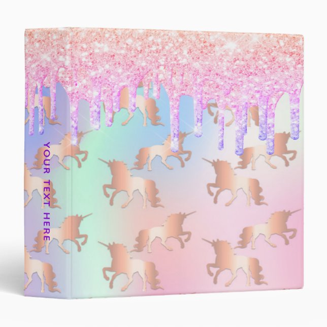 Classeur Unicorn parties scintillant goutte arc-en-ciel éco (Devant/Côté)