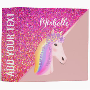Classeur Unicorn Rainbow Flowers Parties scintillant rose p