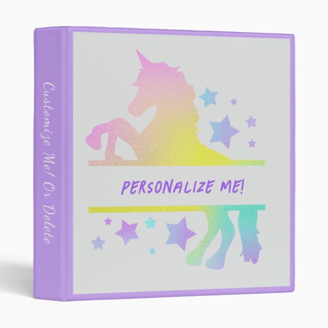 Classeur Unicorn Rainbow Pastel Cheval Imaginaire Personnal (Devant/Côté)