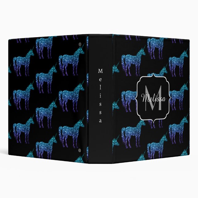 Classeur Unicorn Sparkles aqua blue ombre motif Monogramme (Arrière-plan)