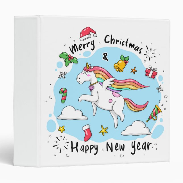 Classeur Unicorne de Noël (Devant/Côté)