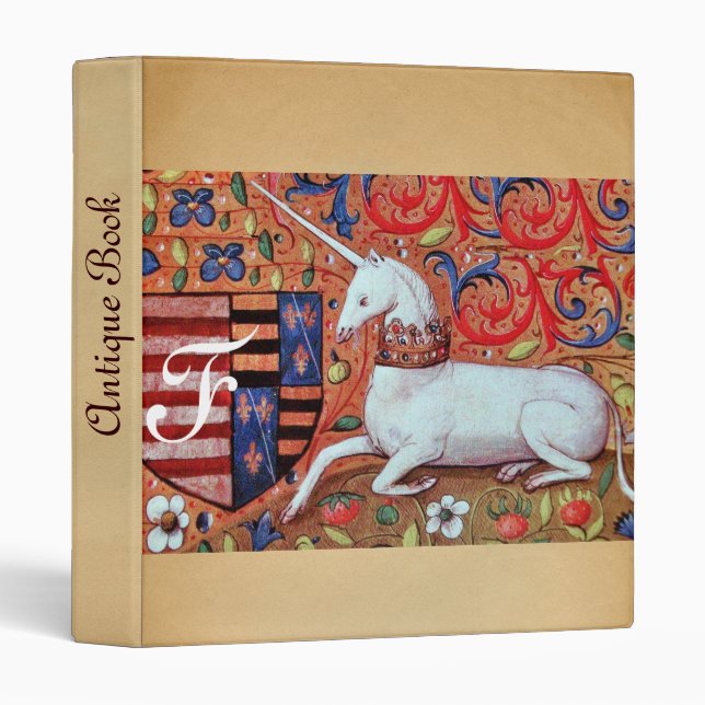 CLASSEUR UNICORNE, ÉPAULES FLORALES, MONOGRAMME DE PARCHEME (Devant/Côté)