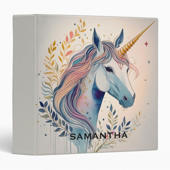 Classeur Unicorne personnalisée Face Gold Parties scintilla (Devant/Côté)