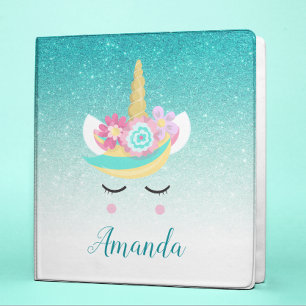 Classeur Unicorne personnalisée face Parties scintillant tu