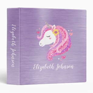 Classeur Unicorne personnalisée Face rose violet Parties sc