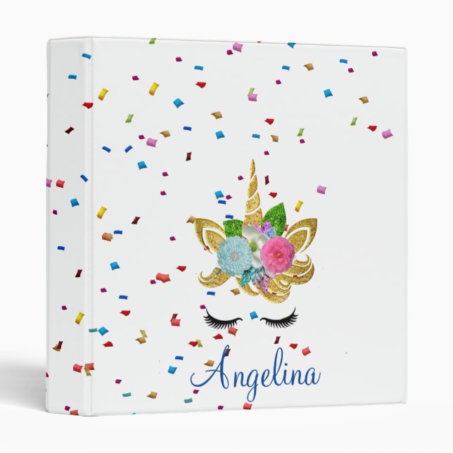 Classeur Unicorne personnalisée Parties scintillant faciale (Devant/Côté)