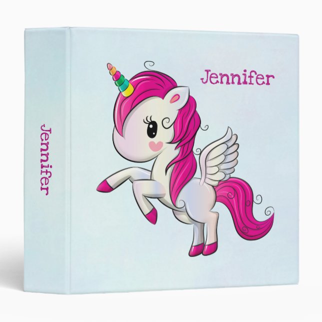 Classeur Unicorne rose mignonne avec ailes (Devant/Côté)