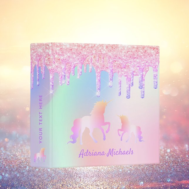 Classeur Unicornes holographique fille gouttes roses (Créateur téléchargé)
