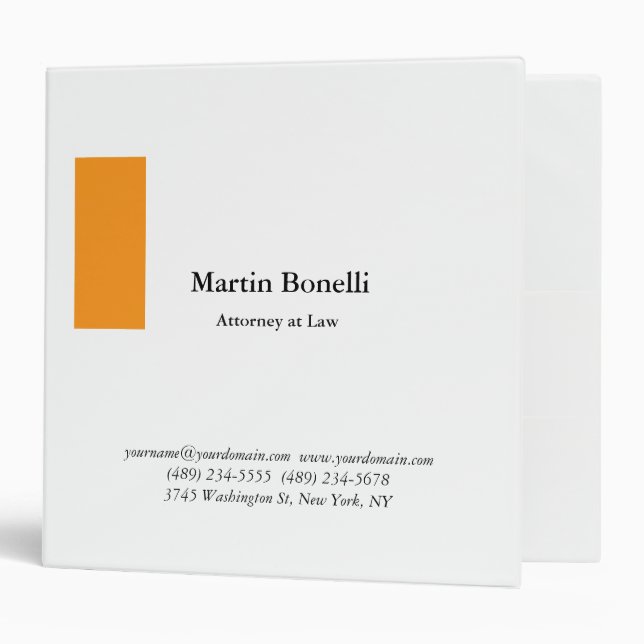 Classeur Unique Classique Simple Orange & Blanc (Devant/intérieur)