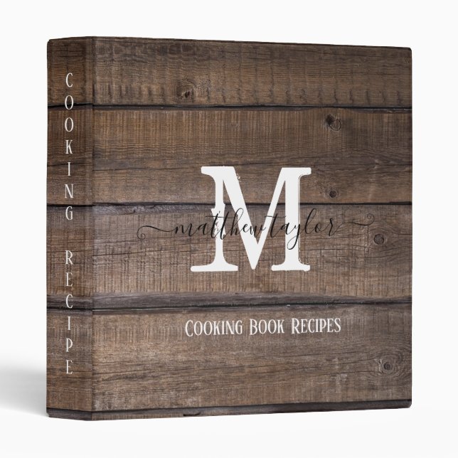 Classeur Unique Rustique Script Monogramme Nom Cuisine Rece (Devant/Côté)