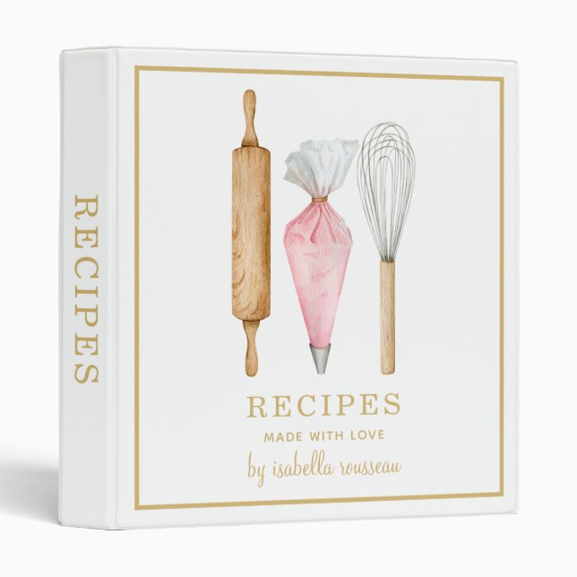 Classeur Ustensiles de cuisson d'aquarelle personnalisés Re (Devant/Côté)