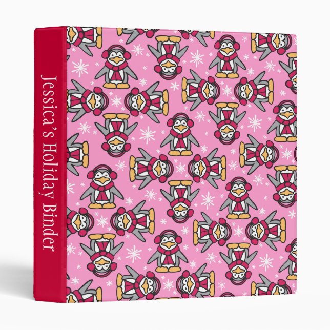 Classeur Vacances rouge-rose de Noël d'oiseau mignon de (Devant/Côté)
