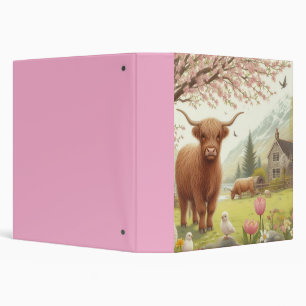 Classeur Vache des hautes terres mignonne, florale/printani