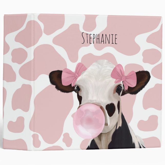 Classeur Vache fille mignonne avec vache rose Imprimer Arri (Devant/Côté)