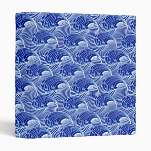 Classeur Vagues japonaises vintages, bleu de cobalt et