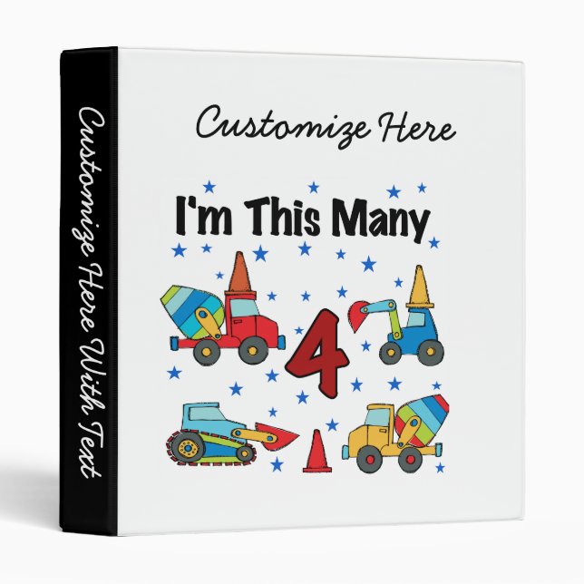 Classeur Véhicules de construction T-shirts 4e anniversaire (Devant/Côté)