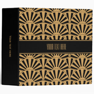 Classeur Ventilateur or et noir Art déco Fleurs Motif