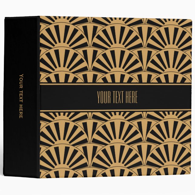 Classeur Ventilateur or et noir Art déco Fleurs Motif (Devant/Côté)