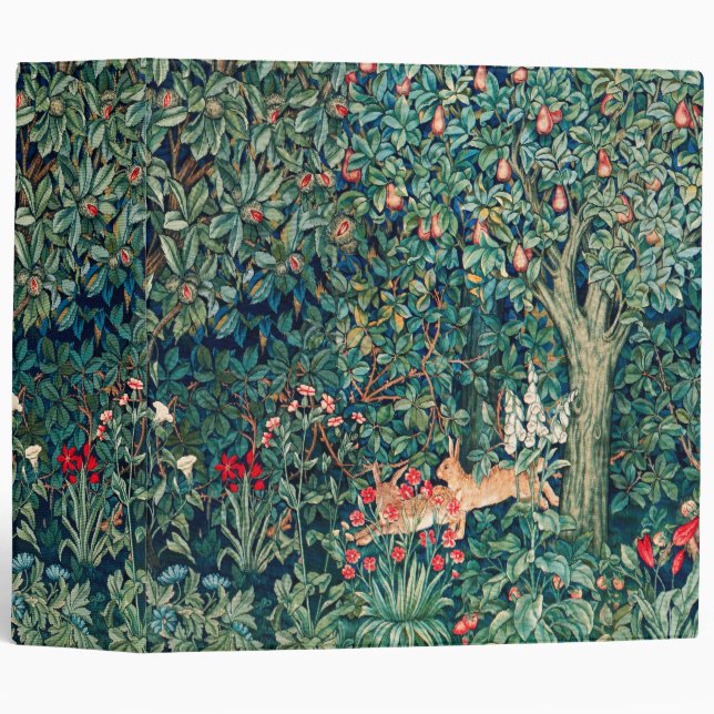 Classeur VERDURE, Hares d'ANIMAUX FORESTIERS, Vert Floral (Devant/Côté)
