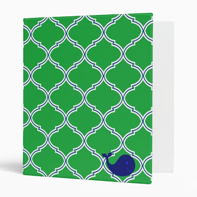 Classeur vert-bleu de Quatrefoil de baleine de (Devant/intérieur)