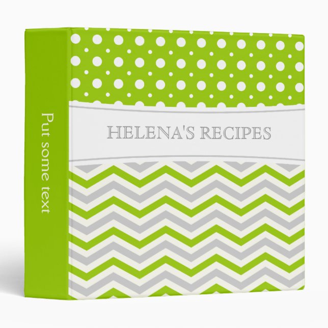 Classeur Vert chaux moderne, gris, chevron blanc & pois (Devant/Côté)