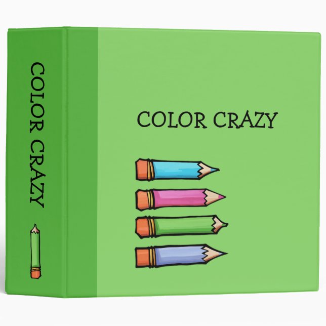 Classeur vert crayons de couleur (Devant/Côté)