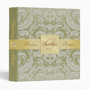 Classeur vert d'album de ruban d'or de monogramme