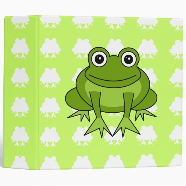 Classeur vert et blanc de grenouille mignonne (Devant/Côté)