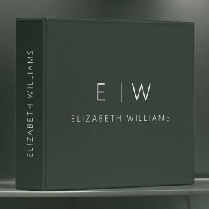 Classeur Vert foncé Élégant Moderne Minimaliste Monogramme 