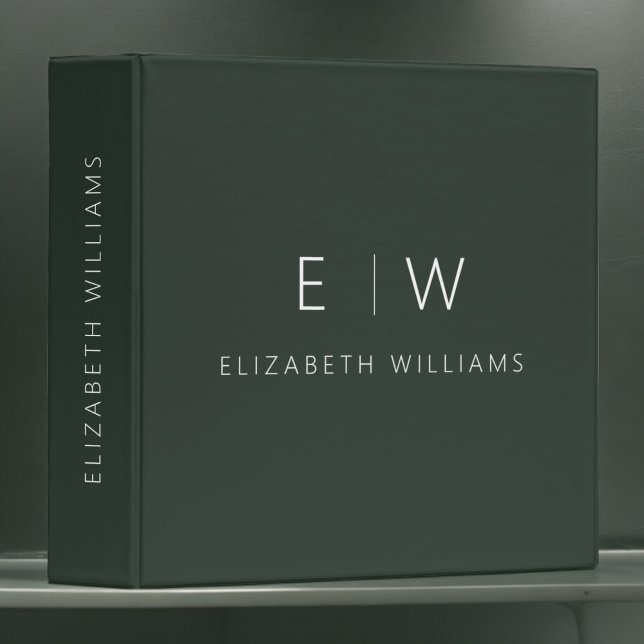 Classeur Vert foncé Élégant Moderne Minimaliste Monogramme  (Créateur téléchargé)