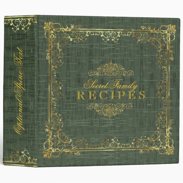 Classeur Vert foncé rustique avec cadre or 4 (Devant/Côté)