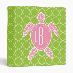 Classeur Vert rose décoré d'un monogramme Quatrefoil de