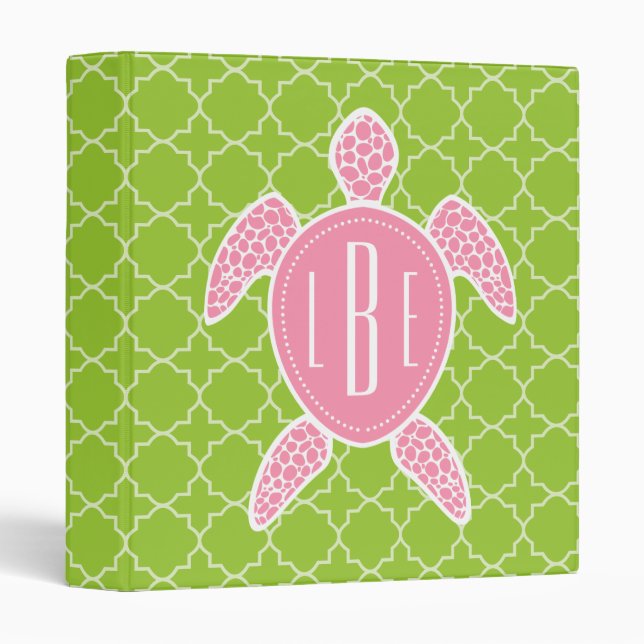 Classeur Vert rose décoré d'un monogramme Quatrefoil de (Devant/Côté)