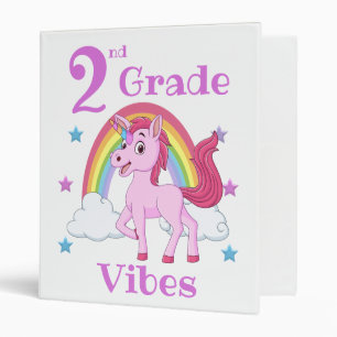 Classeur Vibes de 2e année personnalisées Unicorne rose arc