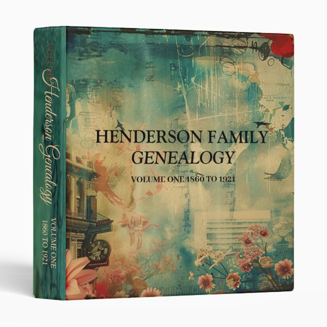 Classeur Vibrant Blue And Beige Family Tree Genealogy (Devant/Côté)