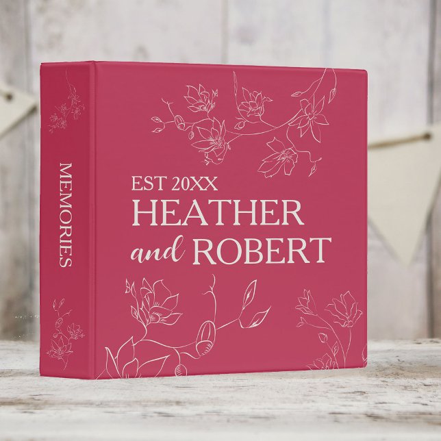 Classeur Vibrant Magenta Personnalisé Mariage Floral Boho (Créateur téléchargé)